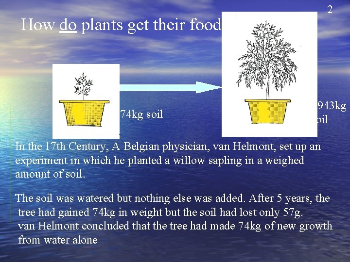 2 How do plants get their food ? 74 kg soil 73. 943 kg