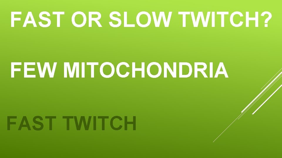 FAST OR SLOW TWITCH? FEW MITOCHONDRIA FAST TWITCH 