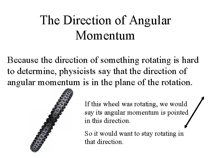 The Direction of Angular Momentum Because the direction of something rotating is hard to