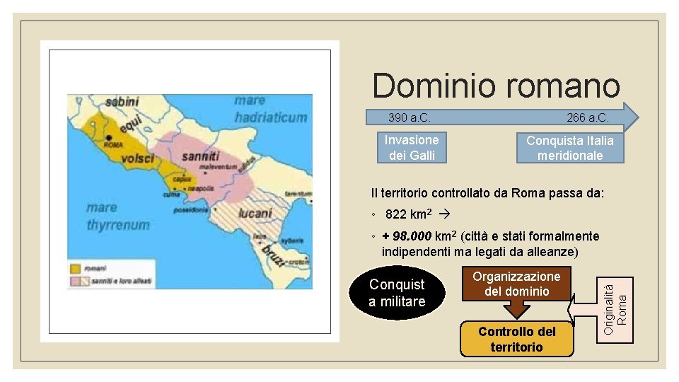 Dominio romano 390 a. C. Invasione dei Galli 266 a. C. Conquista Italia meridionale