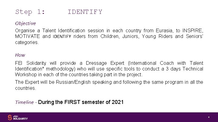 Step 1: IDENTIFY Objective Organise a Talent Identification session in each country from Eurasia,