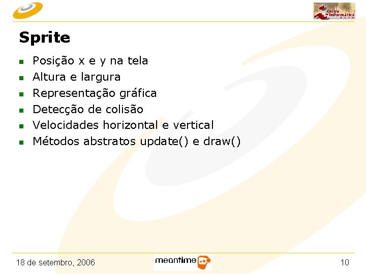 Sprite n n n Posição x e y na tela Altura e largura Representação