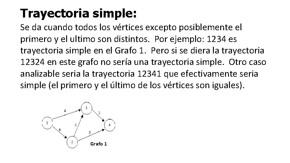 Trayectoria simple: Se da cuando todos los vértices excepto posiblemente el primero y el