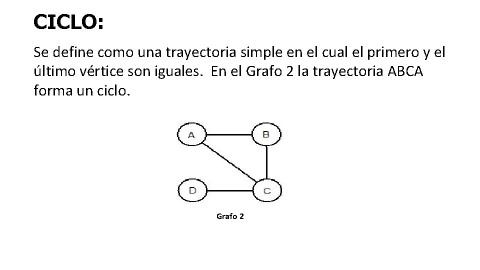 CICLO: Se define como una trayectoria simple en el cual el primero y el