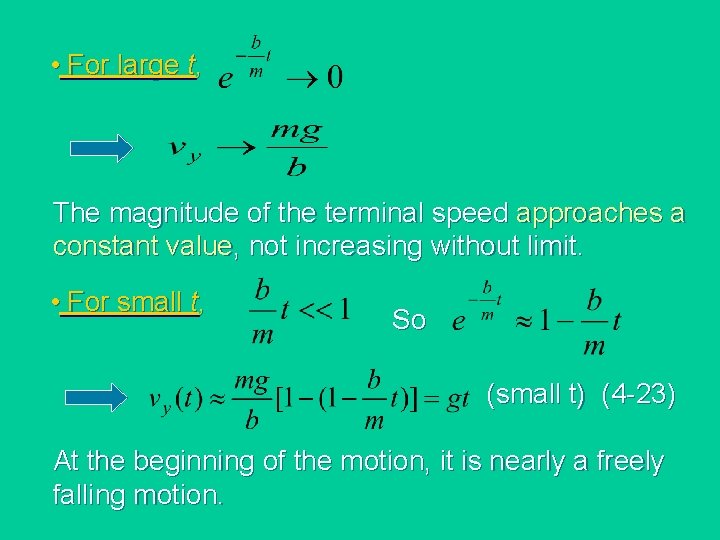  • For large t, The magnitude of the terminal speed approaches a constant