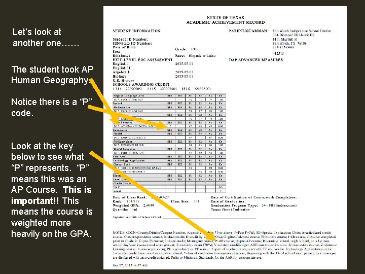 Let’s look at another one…… The student took AP Human Geography. Notice there is