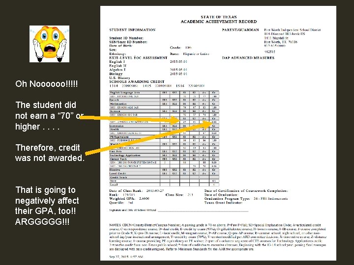 Oh Noooooo!!!!! The student did not earn a “ 70” or higher. . Therefore,