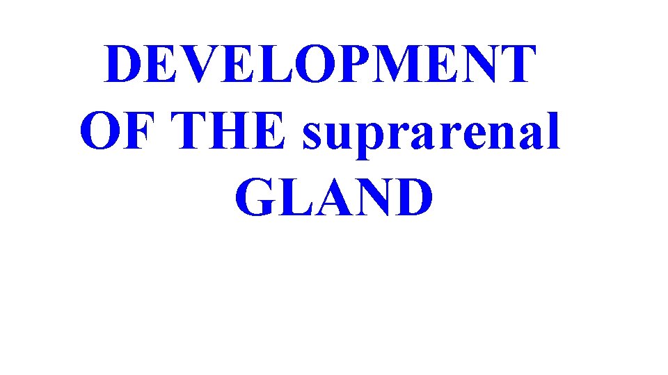 DEVELOPMENT OF THE suprarenal GLAND 