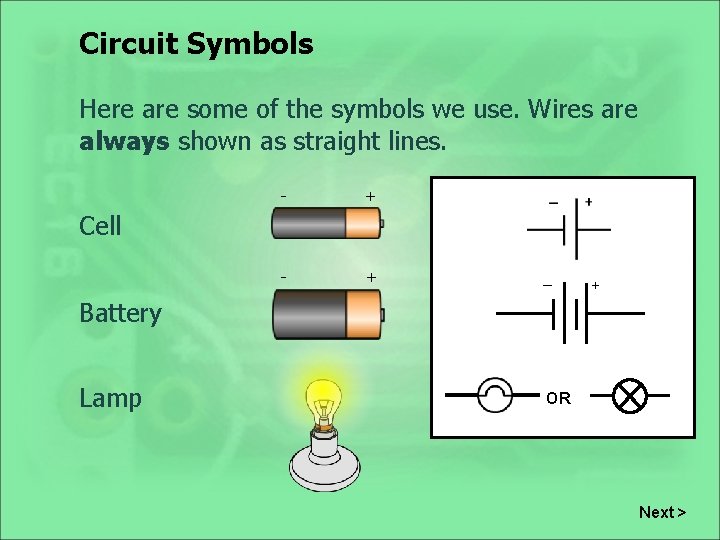 Circuit Symbols Here are some of the symbols we use. Wires are always shown