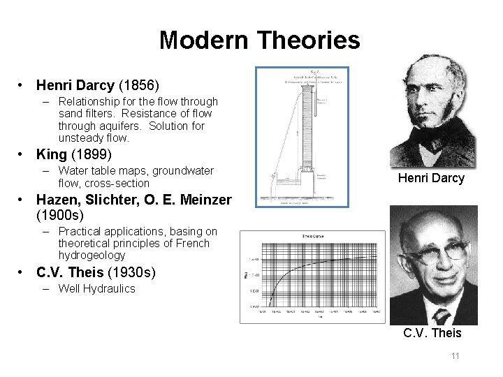 Modern Theories • Henri Darcy (1856) – Relationship for the flow through sand filters.