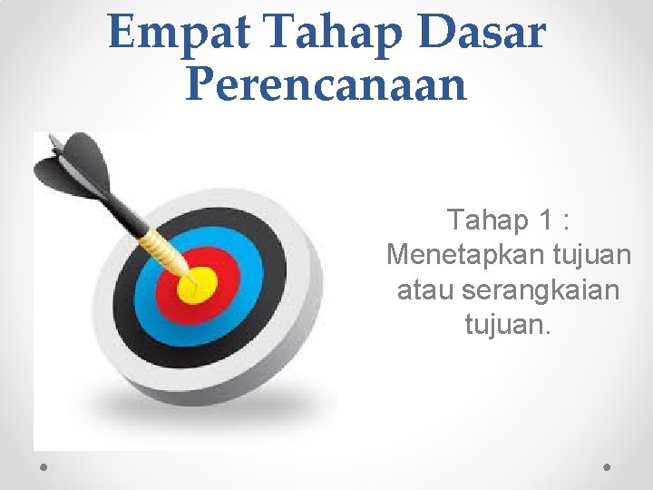 Empat Tahap Dasar Perencanaan Tahap 1 : Menetapkan tujuan atau serangkaian tujuan. 