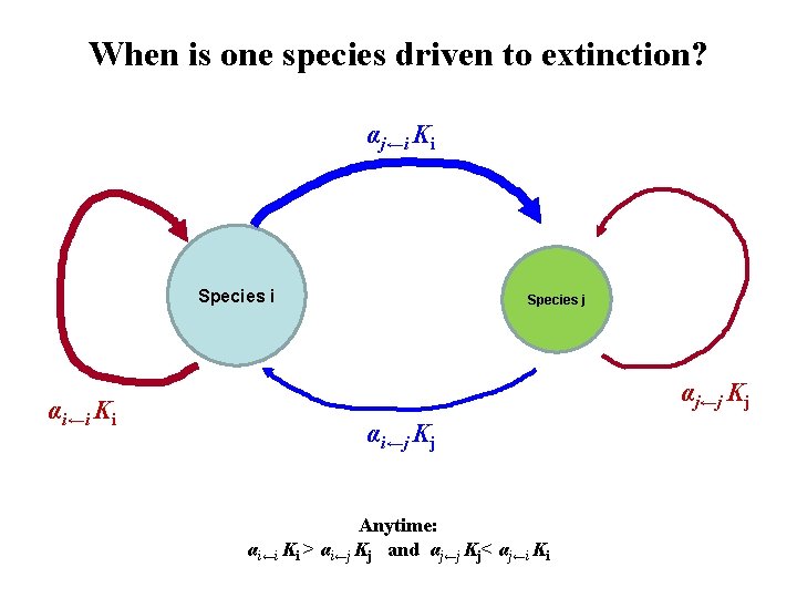 When is one species driven to extinction? αj←i Ki Species i αi←i Ki Species