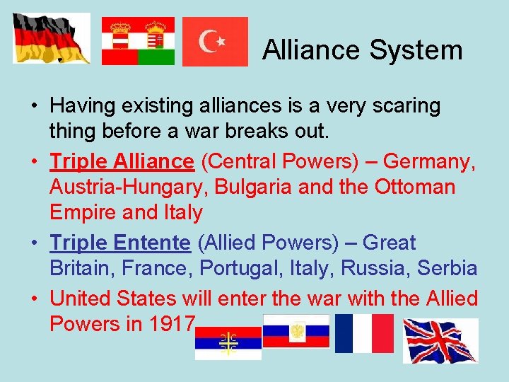 Alliance System • Having existing alliances is a very scaring thing before a war