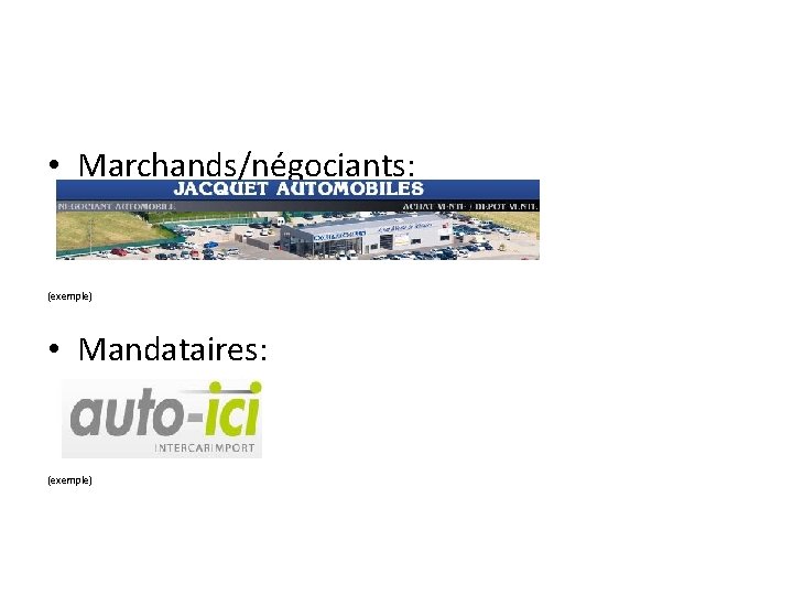  • Marchands/négociants: (exemple) • Mandataires: (exemple) 