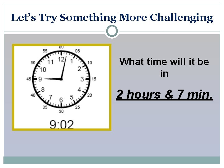 Let’s Try Something More Challenging What time will it be in 2 hours &