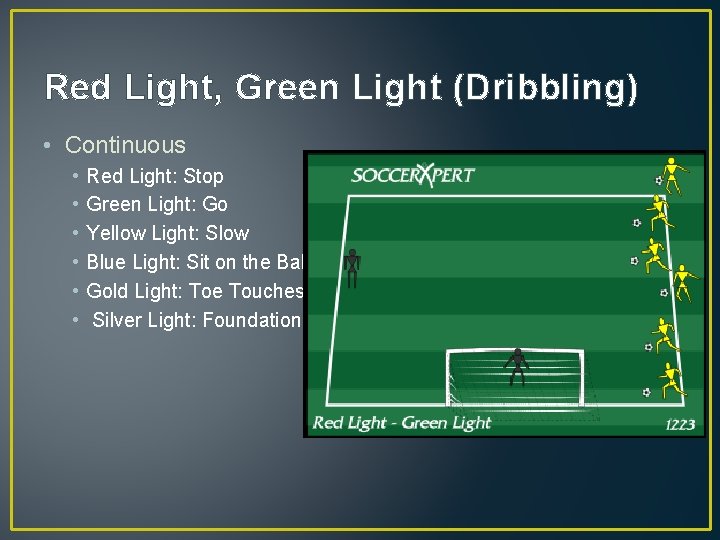 Red Light, Green Light (Dribbling) • Continuous • • • Red Light: Stop Green