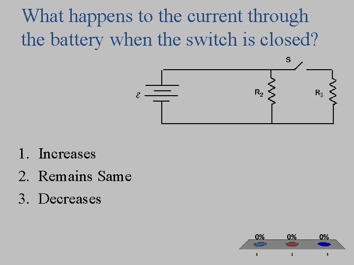 What happens to the current through the battery when the switch is closed? 1. What happens to the current through the battery when the switch is closed? 1.