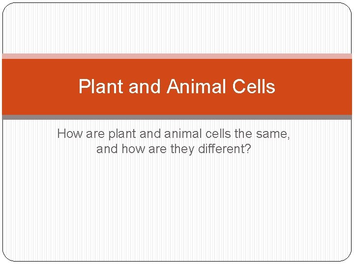 Plant and Animal Cells How are plant and animal cells the same, and how