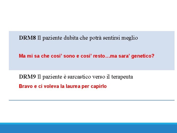 DRM 8 Il paziente dubita che potrà sentirsi meglio Ma mi sa che cosi’