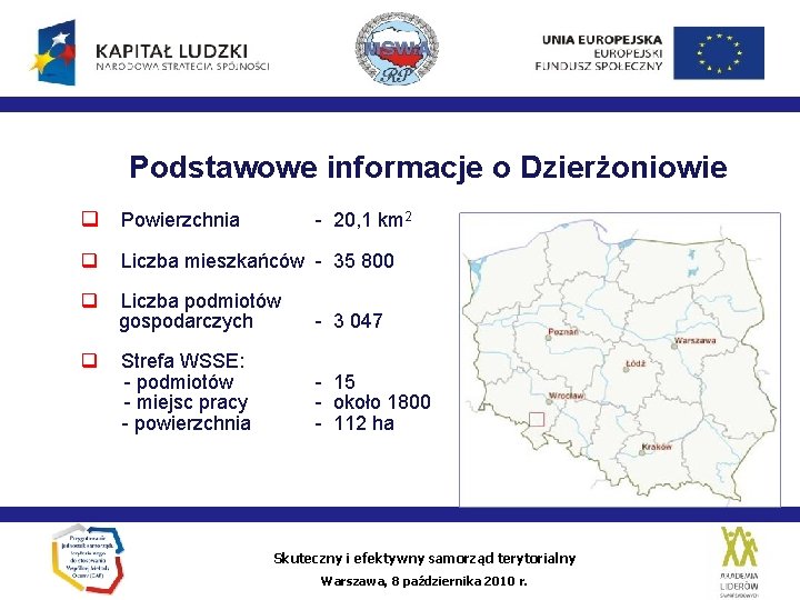 Podstawowe informacje o Dzierżoniowie Powierzchnia - 20, 1 km 2 Liczba mieszkańców - 35