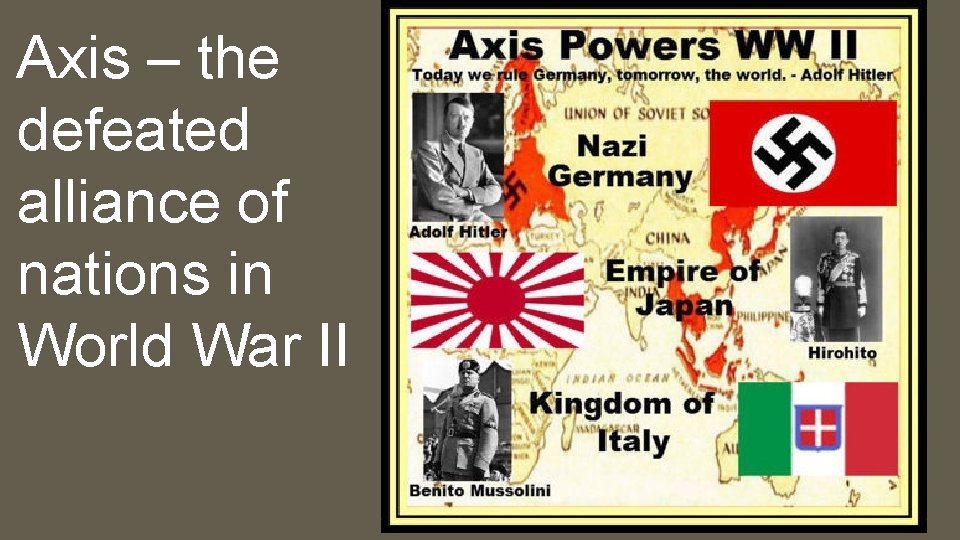 Axis – the defeated alliance of nations in World War II 