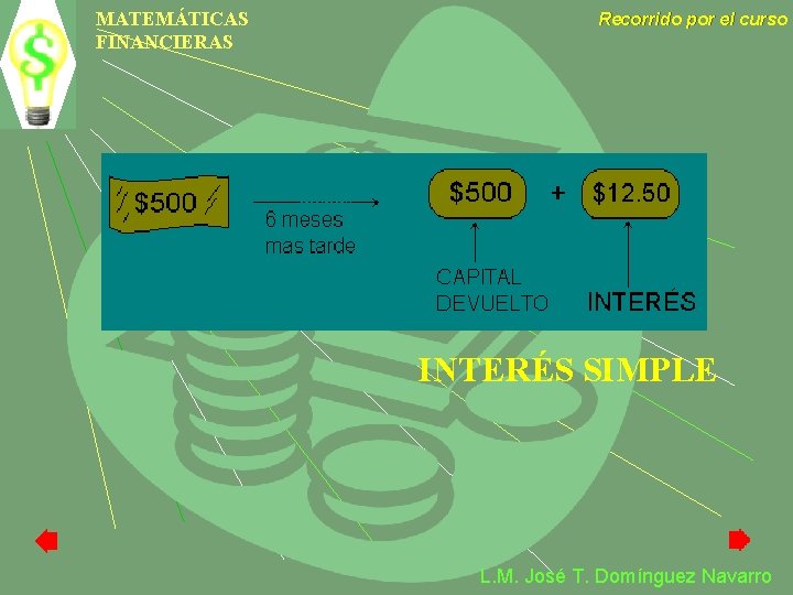 MATEMÁTICAS FINANCIERAS Recorrido por el curso INTERÉS SIMPLE L. M. José T. Domínguez Navarro