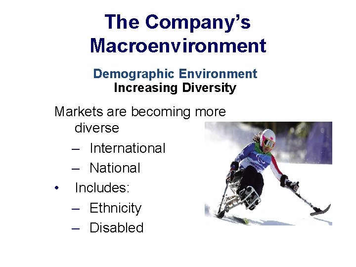 The Company’s Macroenvironment Demographic Environment Increasing Diversity Markets are becoming more diverse – International