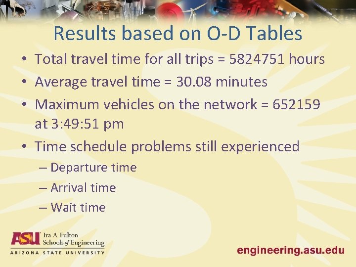 Results based on O-D Tables • Total travel time for all trips = 5824751