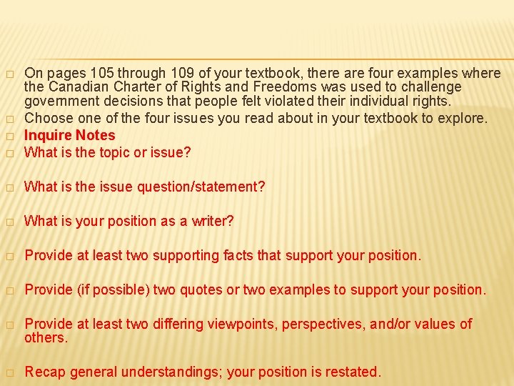 � On pages 105 through 109 of your textbook, there are four examples where