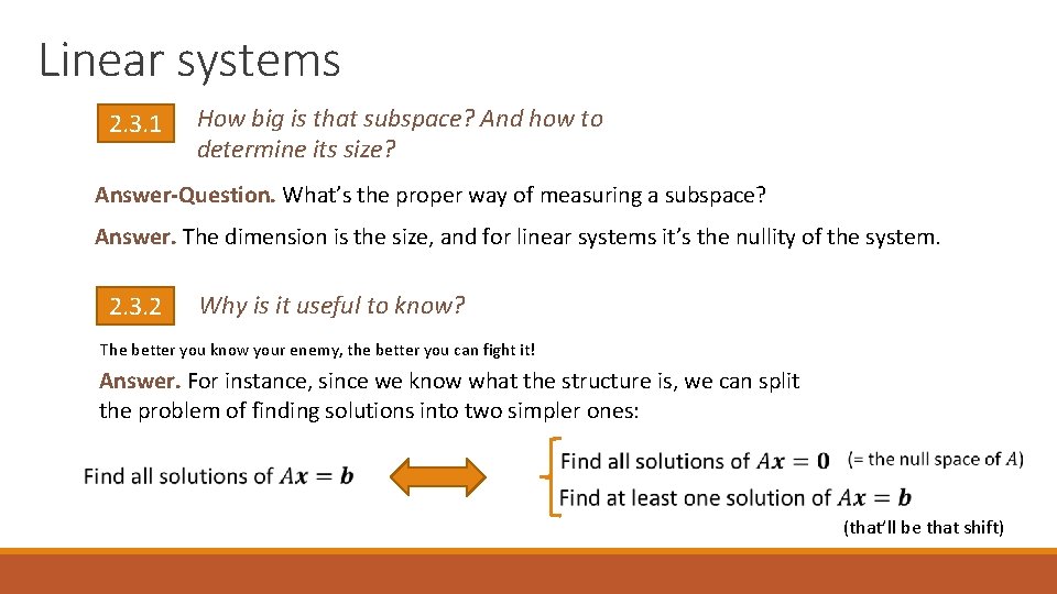 Linear systems 2. 3. 1 How big is that subspace? And how to determine