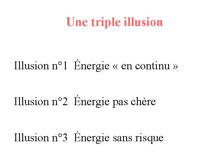 Une triple illusion Illusion n° 1 Énergie « en continu » Illusion n° 2