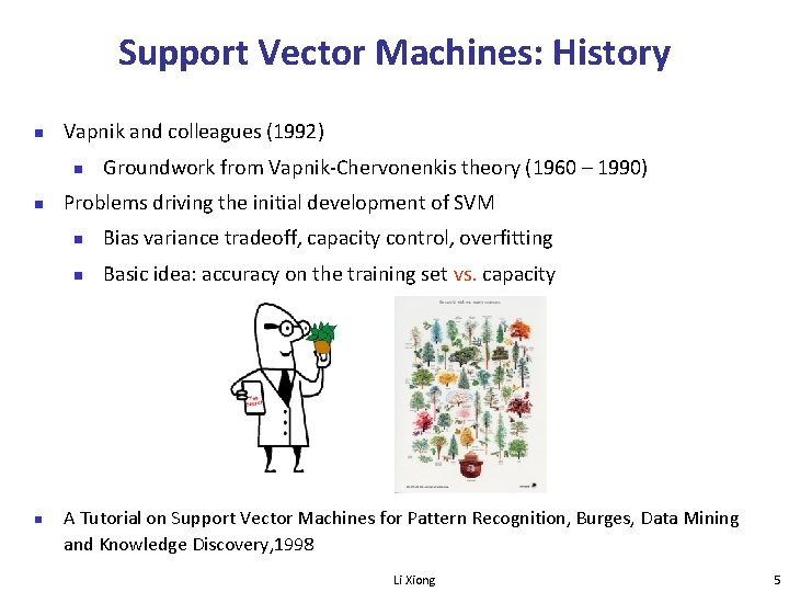 Support Vector Machines: History Vapnik and colleagues (1992) Groundwork from Vapnik-Chervonenkis theory (1960 –