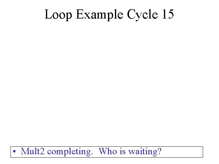 Loop Example Cycle 15 • Mult 2 completing. Who is waiting? 