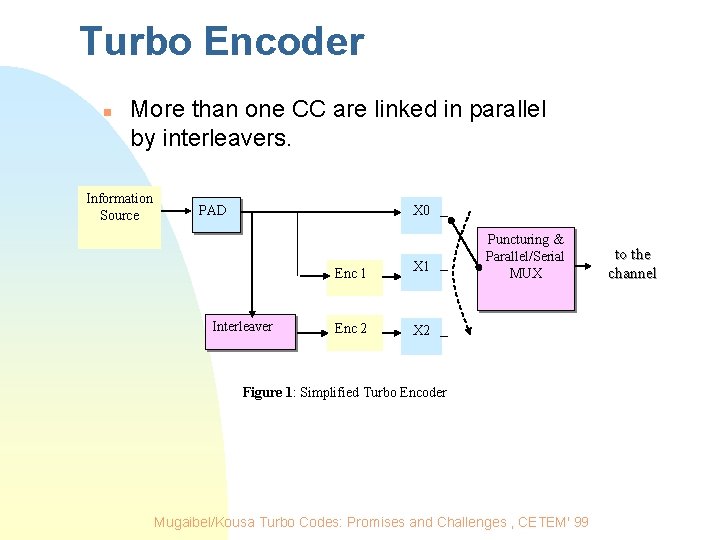 Turbo Encoder n More than one CC are linked in parallel by interleavers. Information