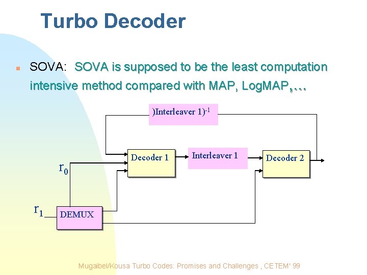 Turbo Decoder n SOVA: SOVA is supposed to be the least computation intensive method