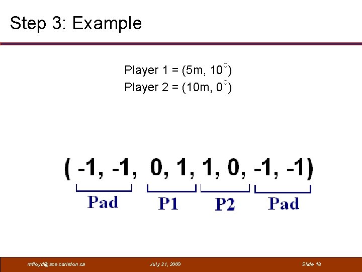 Step 3: Example o Player 1 = (5 m, 10 ) o Player 2