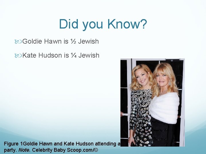 Did you Know? Goldie Hawn is ½ Jewish Kate Hudson is ¼ Jewish Figure