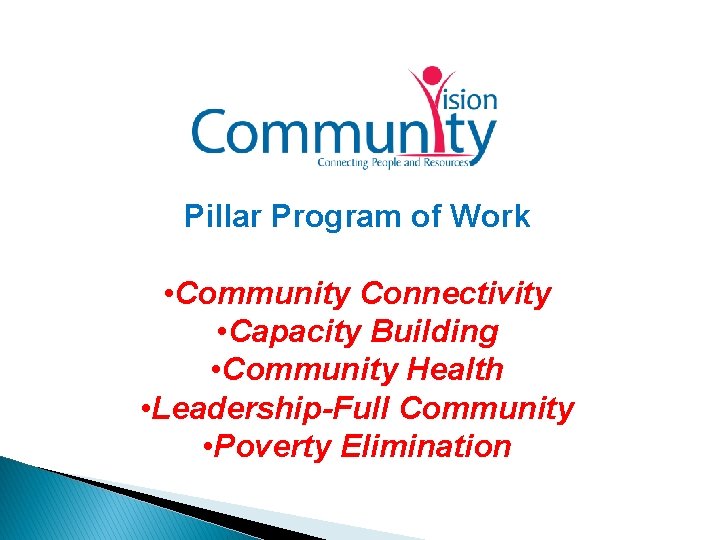 Pillar Program of Work • Community Connectivity • Capacity Building • Community Health •