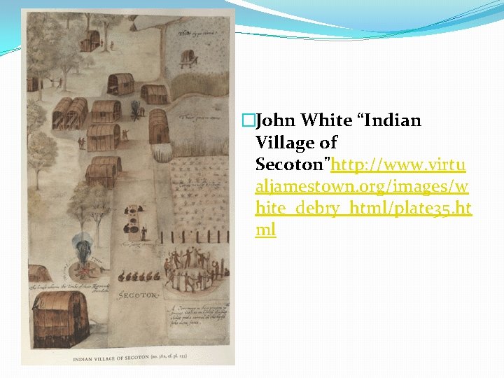 �John White “Indian Village of Secoton"http: //www. virtu aljamestown. org/images/w hite_debry_html/plate 35. ht ml
