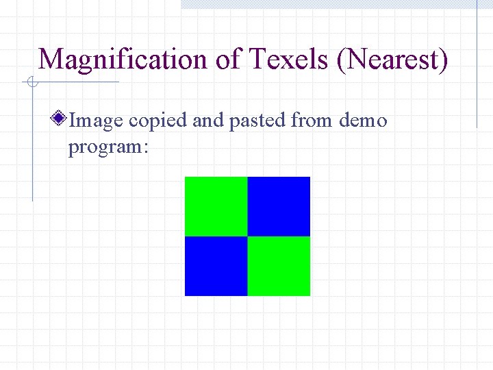 Magnification of Texels (Nearest) Image copied and pasted from demo program: 