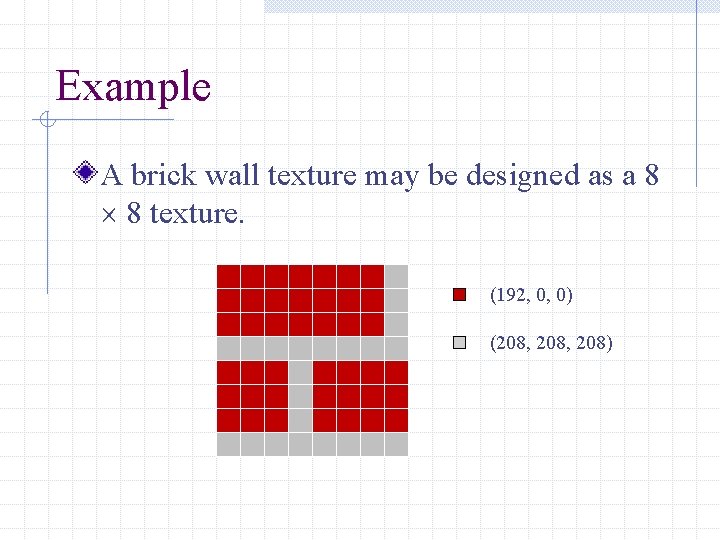 Example A brick wall texture may be designed as a 8 8 texture. (192,