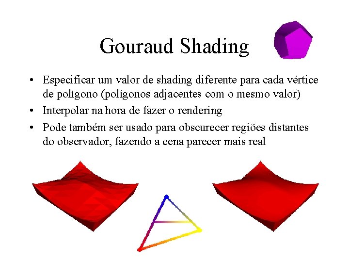 Gouraud Shading • Especificar um valor de shading diferente para cada vértice de polígono