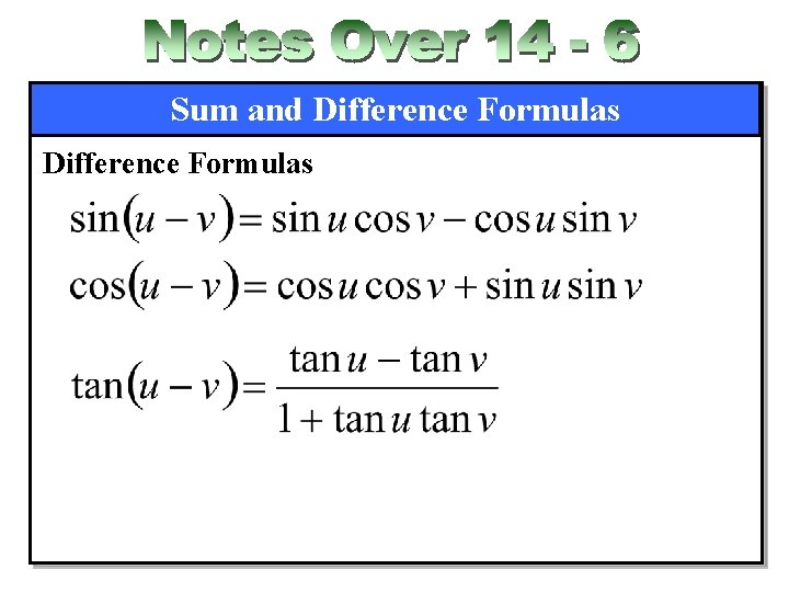 Sum and Difference Formulas 