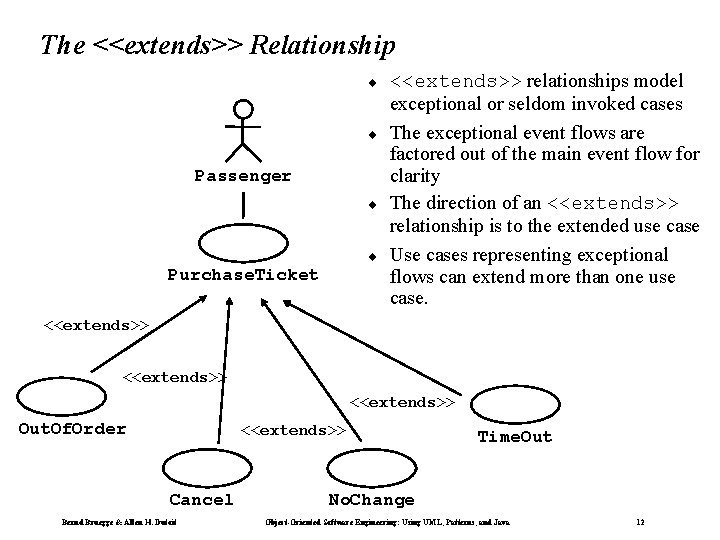 The <<extends>> Relationship ¨ ¨ Passenger ¨ ¨ Purchase. Ticket <<extends>> relationships model exceptional