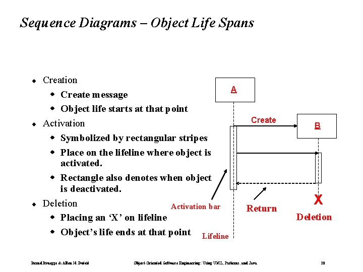 Sequence Diagrams – Object Life Spans ¨ ¨ ¨ Creation A w Create message