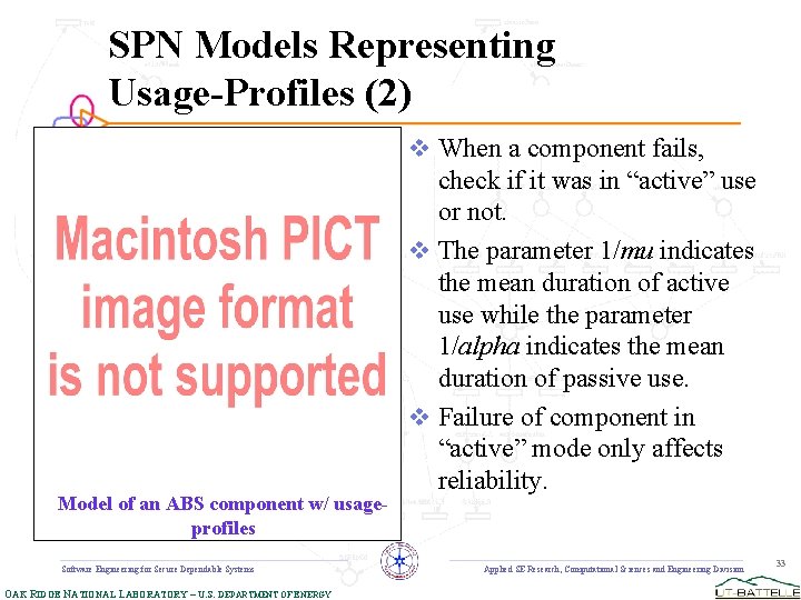 SPN Models Representing Usage-Profiles (2) v When a component fails, Model of an ABS