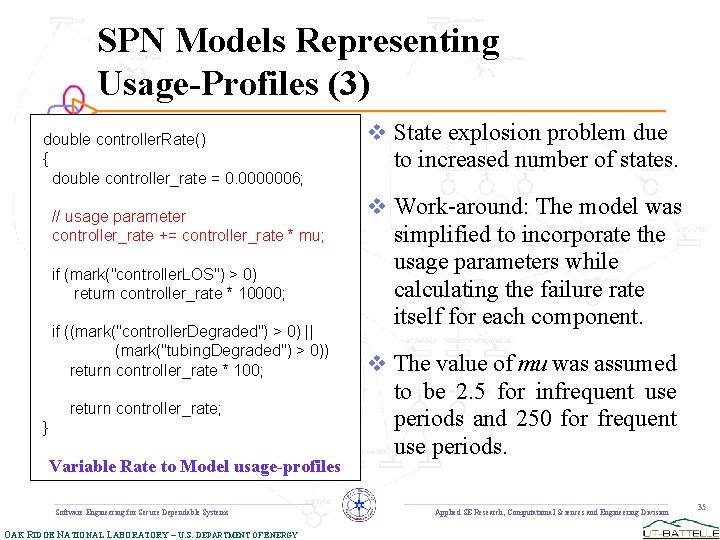 SPN Models Representing Usage-Profiles (3) double controller. Rate() { double controller_rate = 0. 0000006;