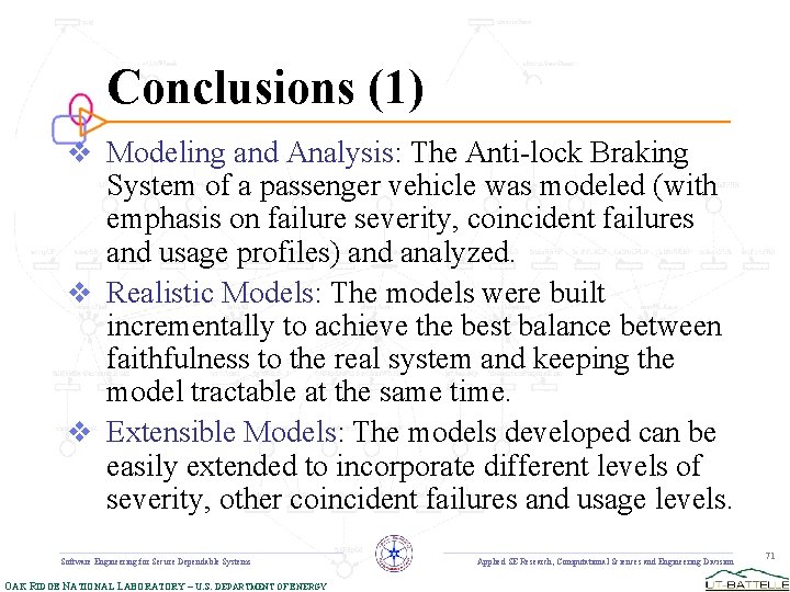 Conclusions (1) v Modeling and Analysis: The Anti-lock Braking System of a passenger vehicle