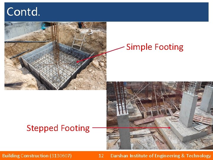 Contd. Simple Footing Stepped Footing Building Construction (3130607) 12 Darshan Institute of Engineering &