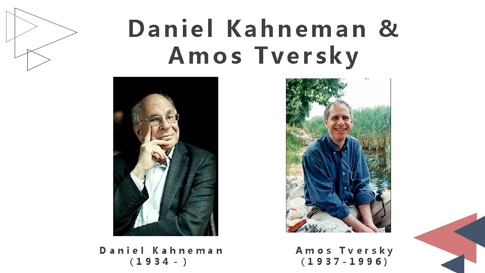 Daniel Kahneman & Amos Tversky Daniel Kahneman (1934－) Amos Tversky (1937 -1996) 